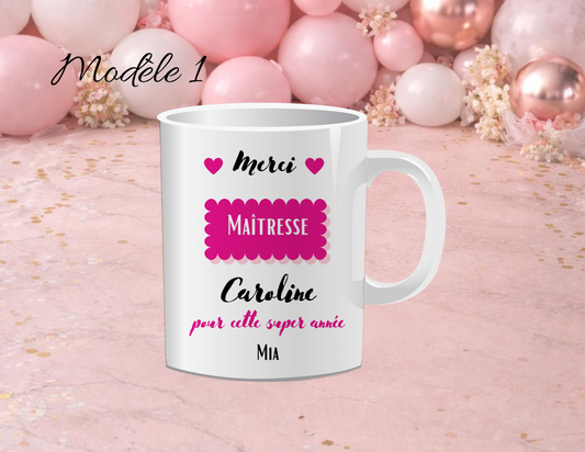 Cadeau maîtresse personnalisé | Mug merci maîtresse avec prénom | Idée cadeau institutrice fin d’année