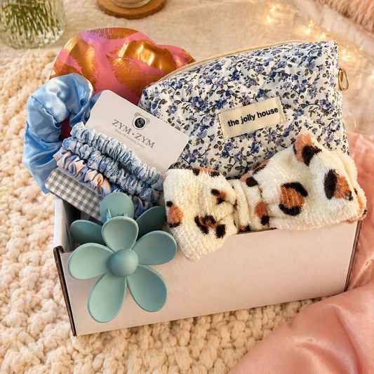 Coffret cadeau femme – Box beauté & accessoires bleu et léopard